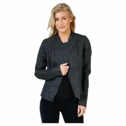 Ava Faux Leather Biker Otw Black