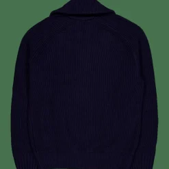 Carded Wool High Neck Zipped S Navy Blue