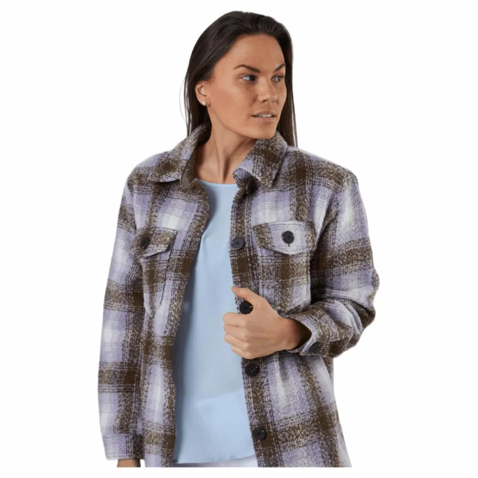 Deena-Oma L/S Check Shacket Cc Pnt White