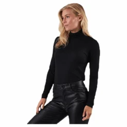 Lela Life L/S Rollneck Top Jrs Black