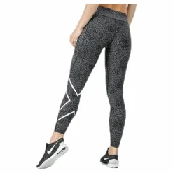 Mid-Rise Compression Print Tights W White/Black