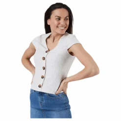 Nella S/S Button Top Beige