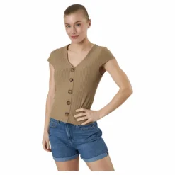 Nella S/S Button Top Jrs Beige