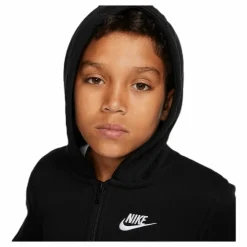 Sportswear Club Big Kids' Full-Zip Hoodie BLACK/BLACK/WHITE