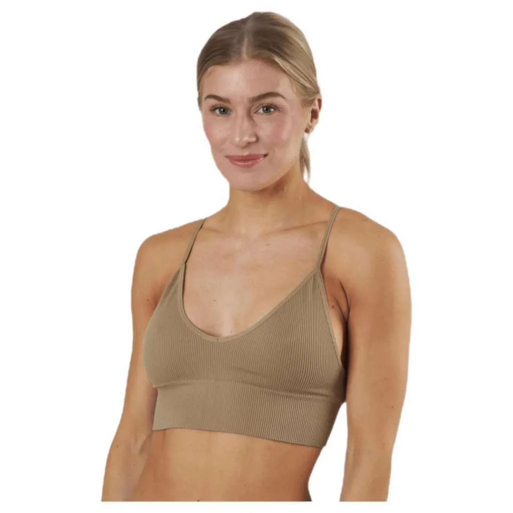 Vicky Rib Seamless V-neck Top Beige