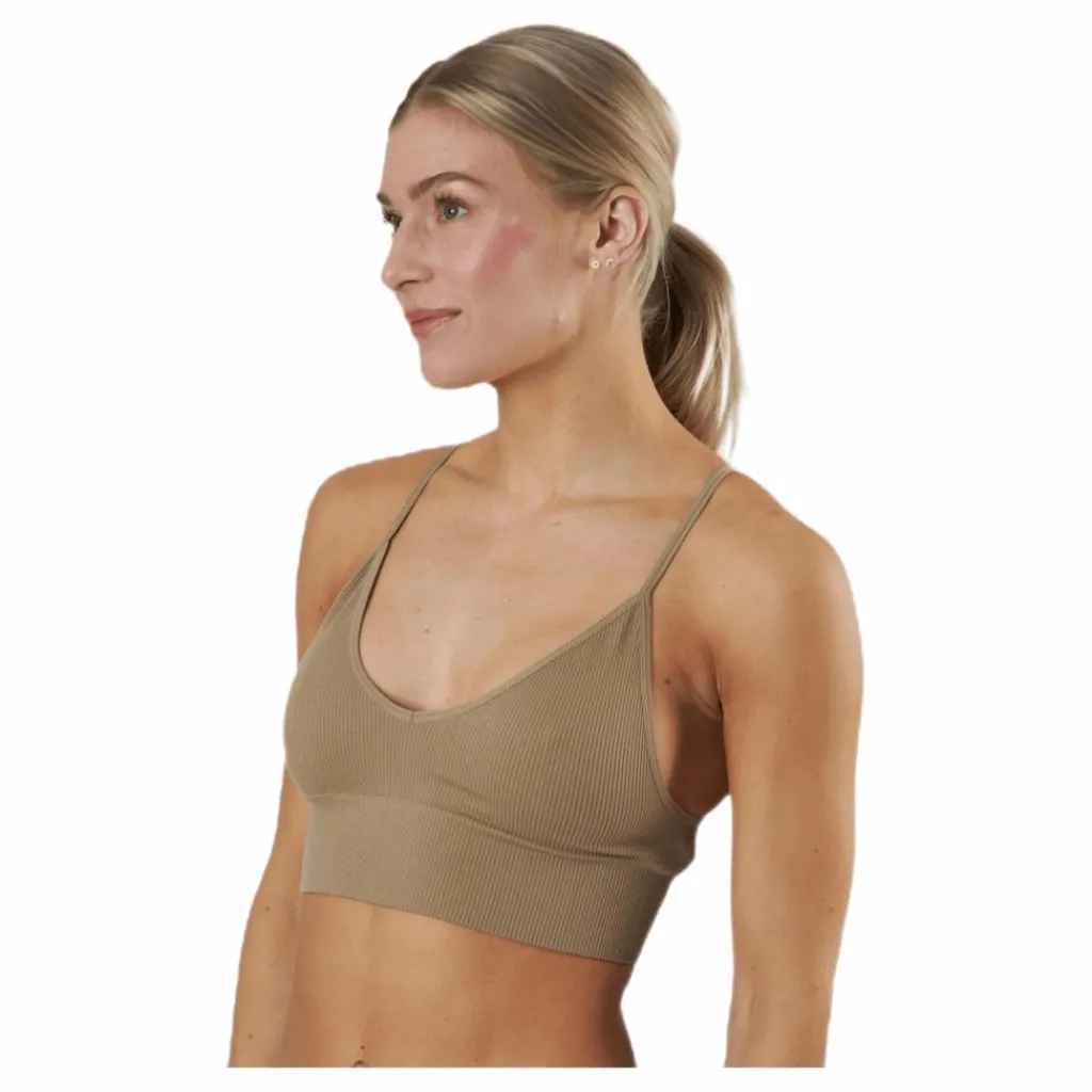 Vicky Rib Seamless V-neck Top Beige