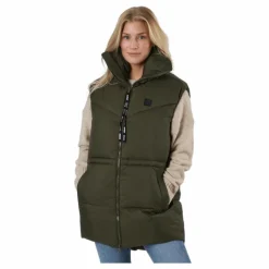 W. Generous Hip Length Vest Dark Army