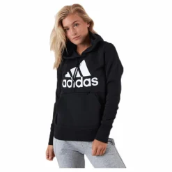 Womens Badge Of Sport Overhead Fleece Hoodie Black